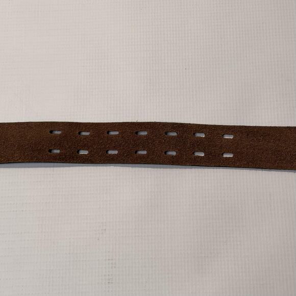 Genuine Leather Belt Mens 34 Brown Solid Brass Double Prong Made in USA 29655 - Picture 6 of 12